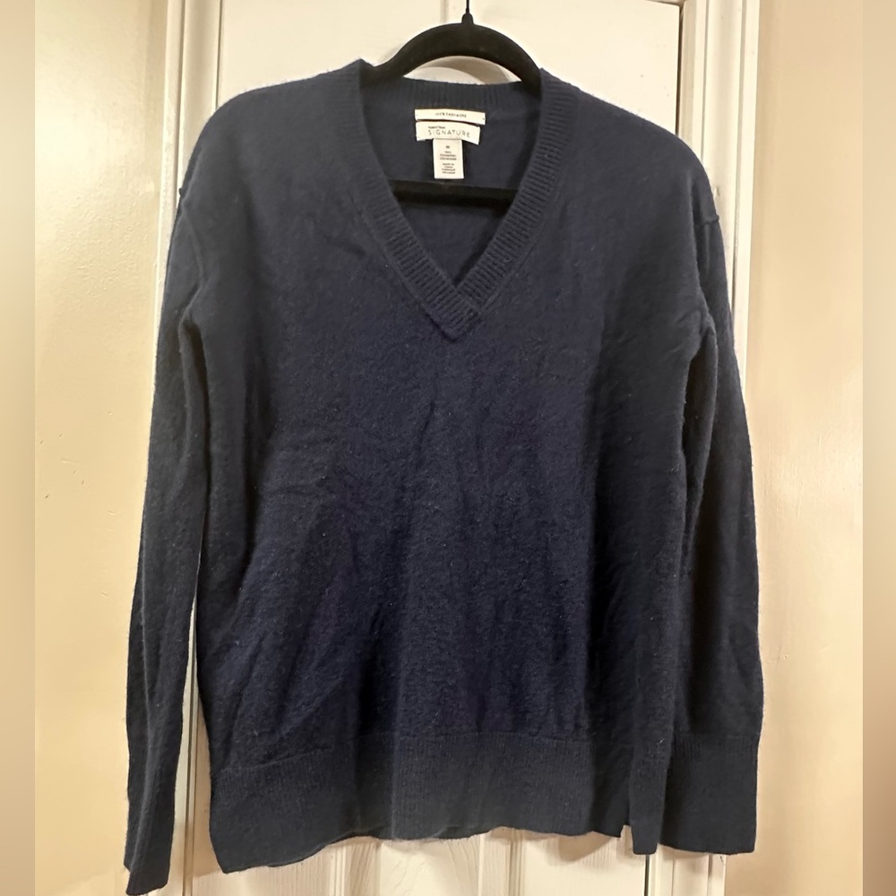 Nordstrom Signature 100% cashmere Deep Blue V-Neck Sweater pit to pit 20 (mix4)